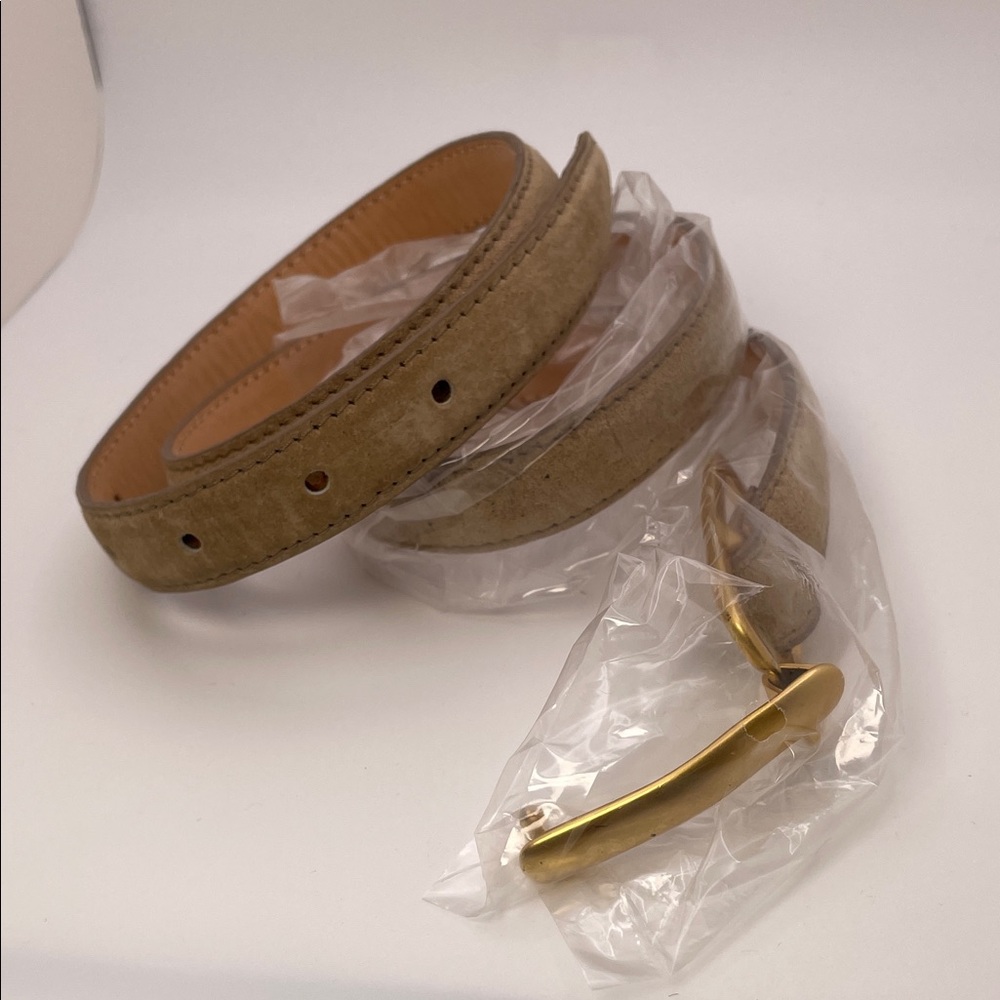 Genuine leather Tan and matte Gold buckle  Women's Belt suede - Picture 4 of 16